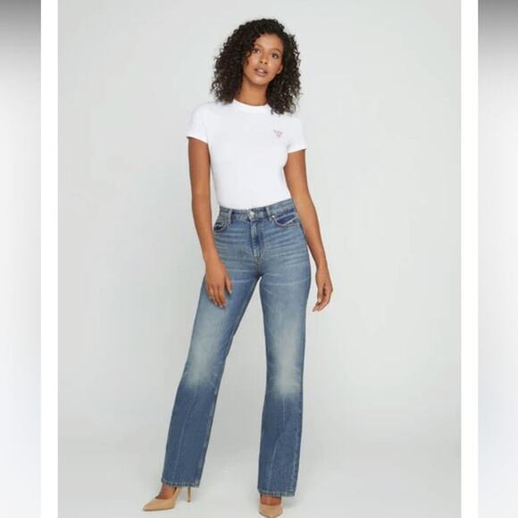 Guess Jeans Eco High-Rise 80s Straight Leg Denim Jeans In Confidence Wash - Picture 3 of 14